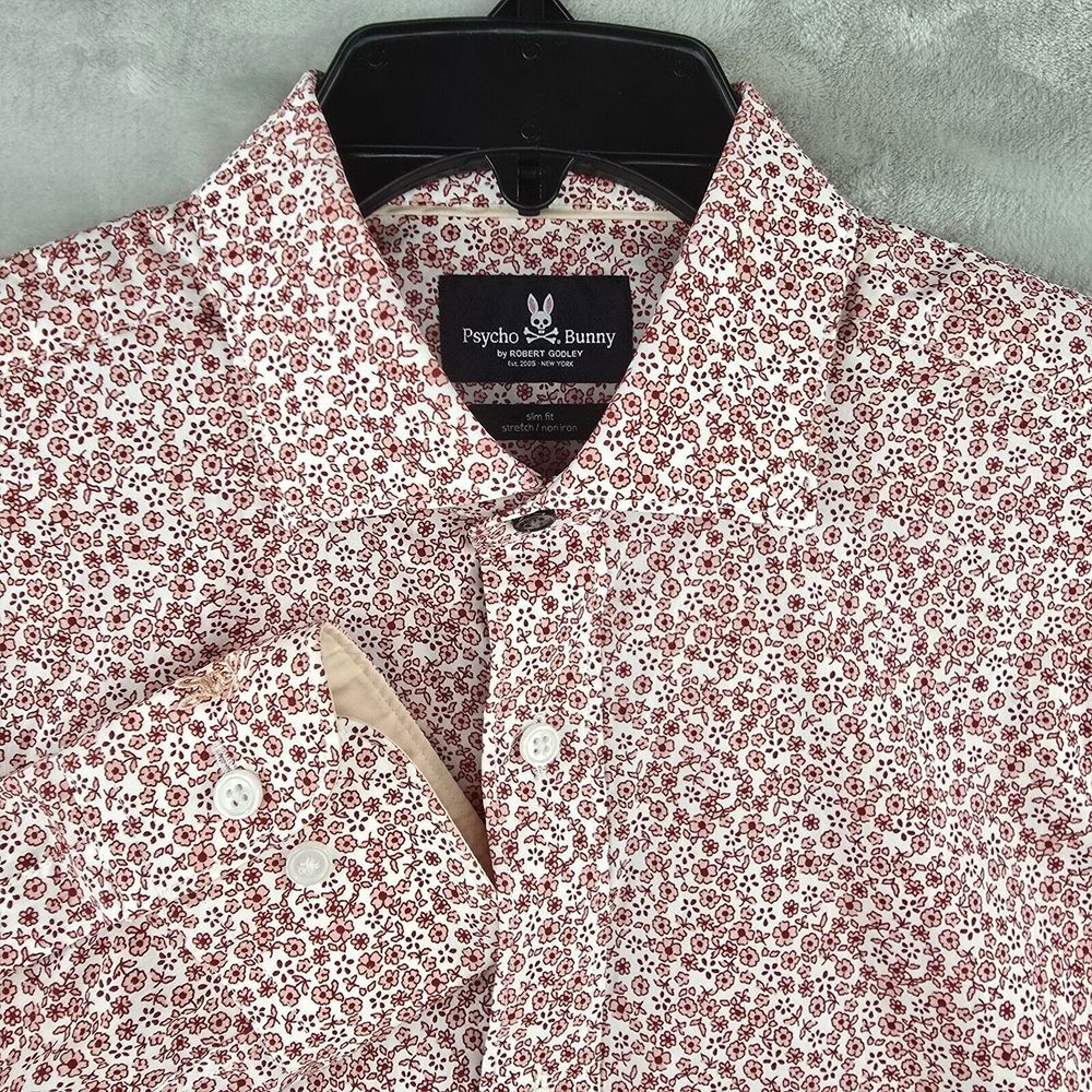 Psycho‎ Bunny Shirt Mens 15 /32 Slim Red Pink White Floral Performance